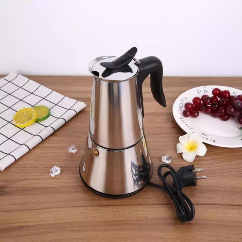 Italian Style Steam Pressure Coffee Maker 300ml Stainless Steel Electric Percolator Portable Espresso Brewing Machine