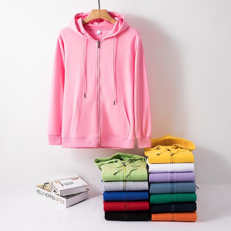 Unisexový kardigan s kapucí a dlouhým rukávem na zip s potiskem loga - Jednobarevný pracovní styl na jaro a podzim