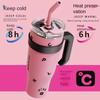 1.2L Dual - Drink Insulated Tumbler, Sweet - Cool Black - Pink Large - Capacity Portable Straw Cup With Handle And Straw