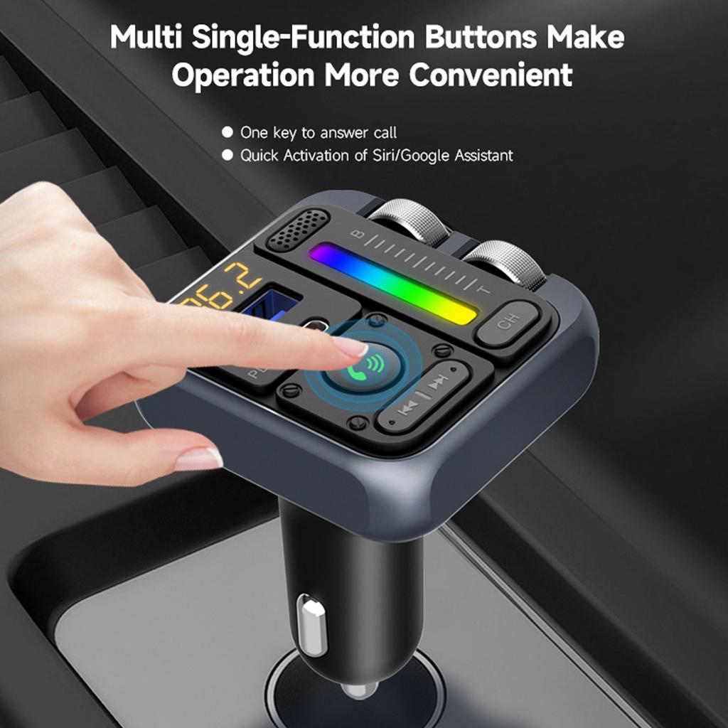 Bil FM-sender Trådløs Handsfree Bilsett Støtter USB-minnepinne Bil MP3-spiller Type C PD30W Hurtiglading Billader