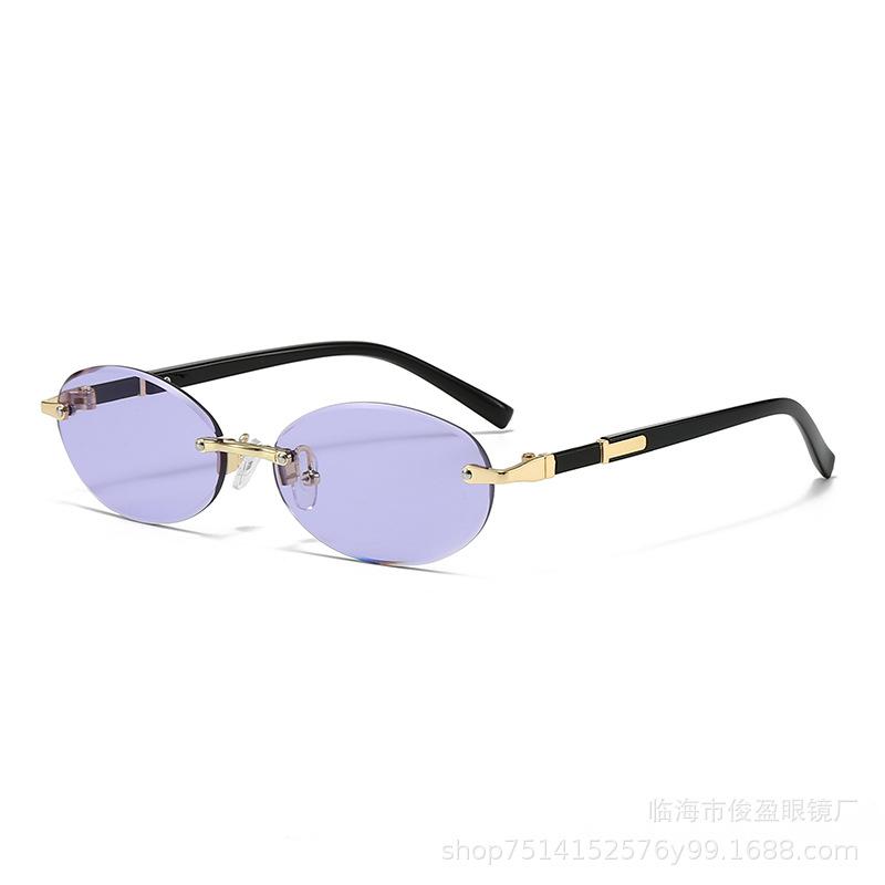 Trendy Cut Edge Personalized Oval Frame Sunglasses New Frameless Spicy Girl Hip-hop Sunglasses Metal WOMEN'S Sunglasses MEN'S Sunglasses