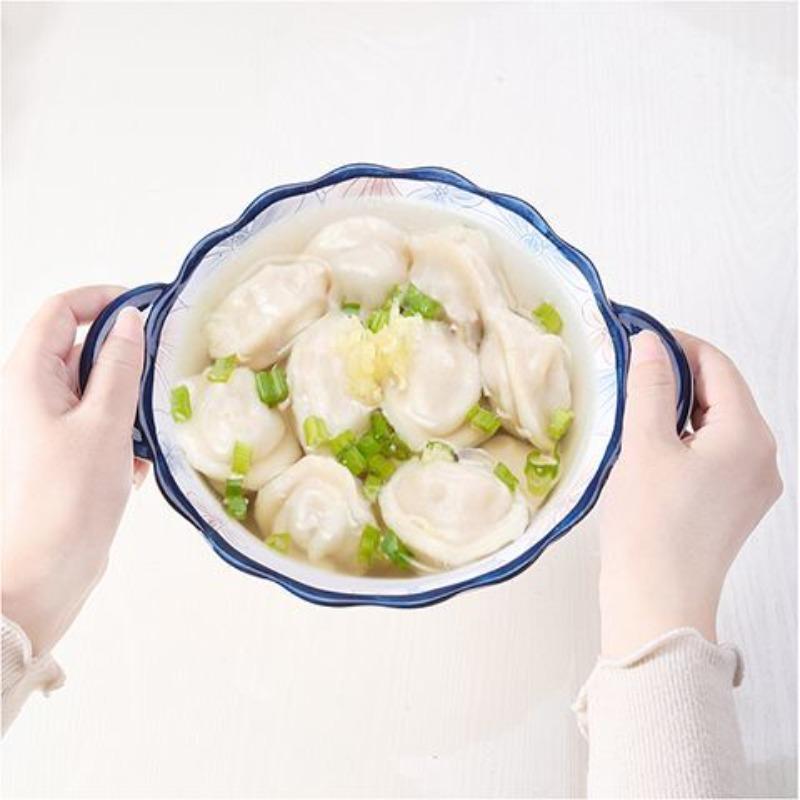 Ceramic Household 10 Inch High Aesthetic Double Ear Soup Bowl Anti Scald Relief Soup Bowl Underglaze Color Process
