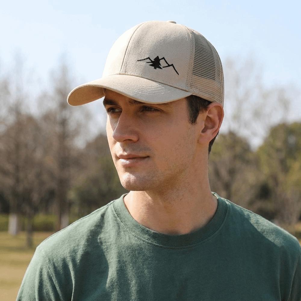 Breathable Quick-Drying Baseball Cap Wide Brim Mountain Embroidery Mesh Duckbill Cap Cotton Sun Protection Trucker Hat Hip Hop