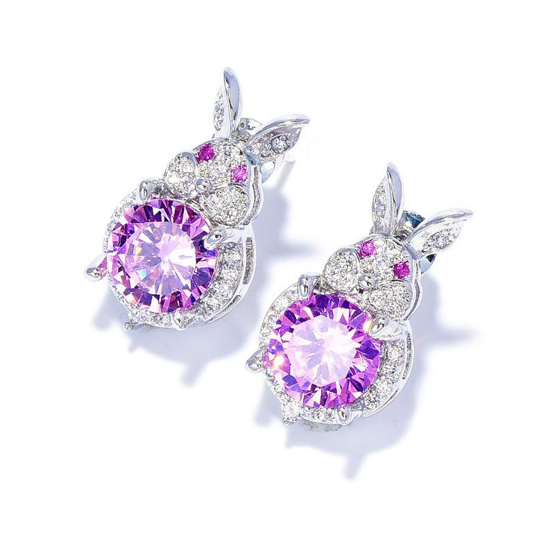 New Year'S Earrings Cute Little Rabbit Zircon Earrings Red Silver Needle Women'S Versatile Small Fragrant Small Earrings