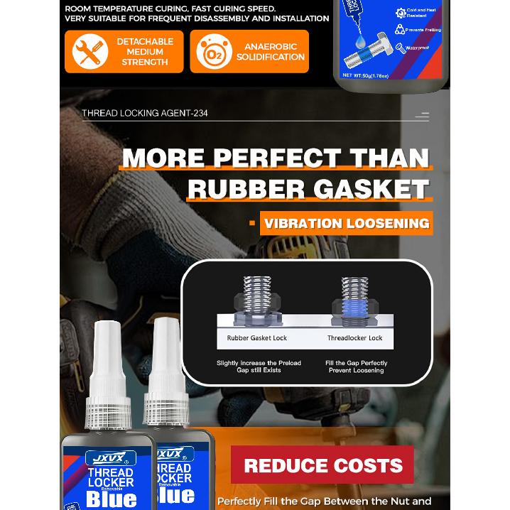 50g Threadlocker Anaerobic Glue Blue Medium Strength Automotive-grade LockerThread for Metal Fasteners Nuts Bolts To Against Losening Lock Tight Seal