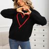 Damski modny sweter w kształcie serca, luźny i wszechstronny sweter dziergany na Walentynki
