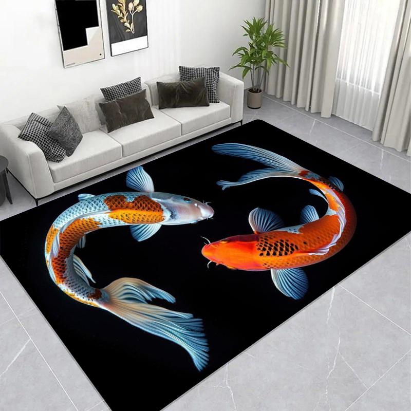 Underwater Koi Fish Carpet, Lucky Area Rug, Non-slip Floor Mat for Home Decor