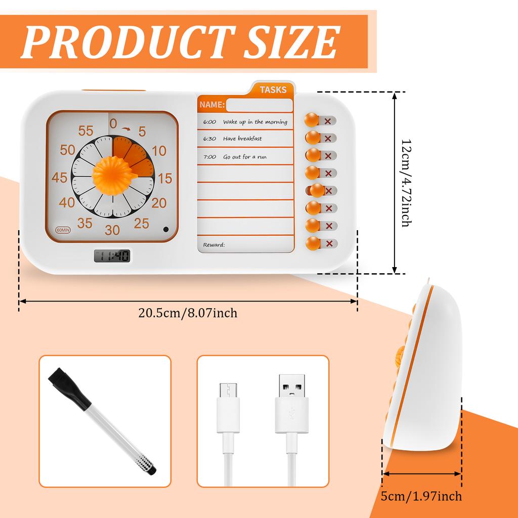 Visueller Aufgaben-Timer 60-Minuten-Visueller Timer für Kinder und Erwachsene Planungsboard-Timer, Stiller Countdown-Timer für Zuhause, Schule, Klasse