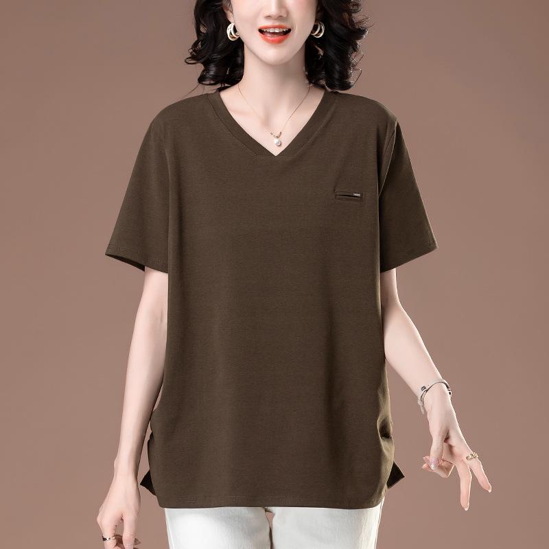 Women's Plus Size Loose Fit Solid Color Short Sleeve Summer Tee