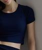 Debiweeo Women'S Yoga Wear Devi-T0072-Navy Pilates Twing Ribbed Short Sleeve