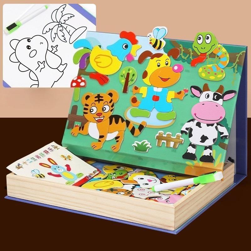 Magnetisches Puzzle für Kinder Doppelseitiges Puzzle Skizzenbrett Baby Früherziehung Pädagogische Intelligenz Charaktermerkmale Verkehrs-Puzzle Spielzeug