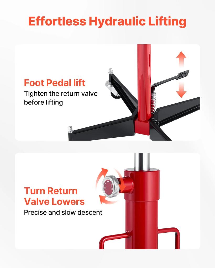 VEVOR Hydraulic Transmission Jack, 1100 Lbs / 0.5 Ton Lifting Capacity Telescoping Transmission Jack with Foot Pedal, 360 Degrees Swivel Wheel