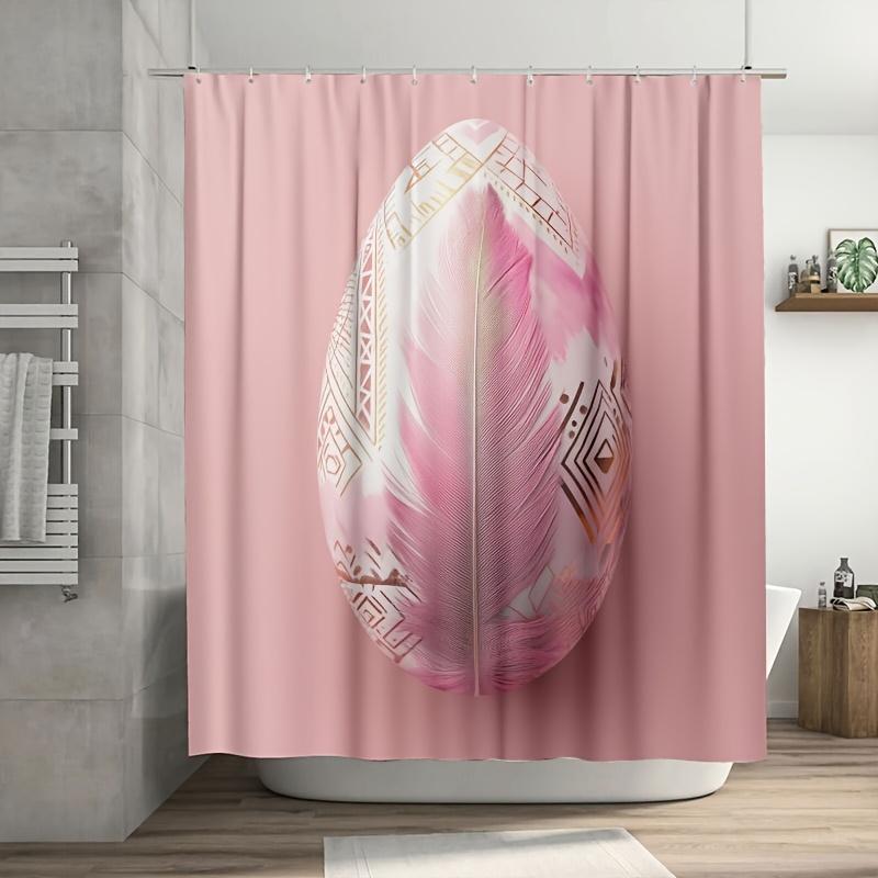 

Easter Egg Boho Shower Curtain – Feather & Geometric Designs On Soft Pastel,Easy-Clean Polyester With Hooks W60H190(CM)-1 Pcs