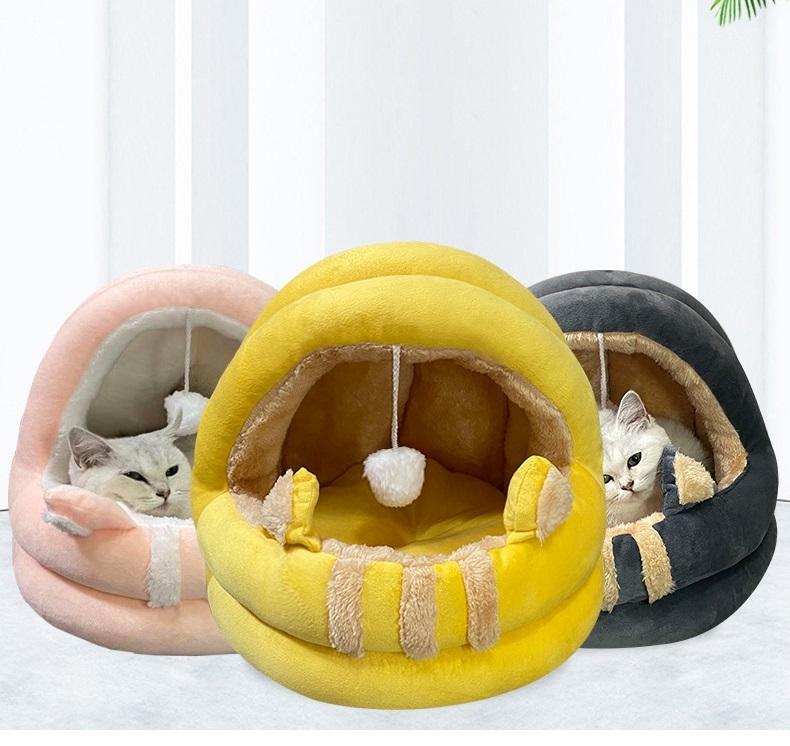 Detachable Washable Round Cat Bed, Dog Kennel, Pet Mats, Soft Cat Ear Nest Pad, Warm Basket Cushion, Sofa, Fall, Winter