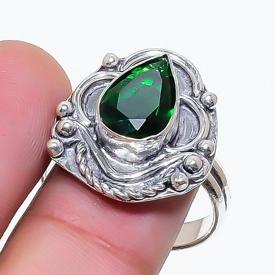Natural Diopside Gemstone Handmade 925 Sterling Silver Jewelry Ring Size 9 AR-17968