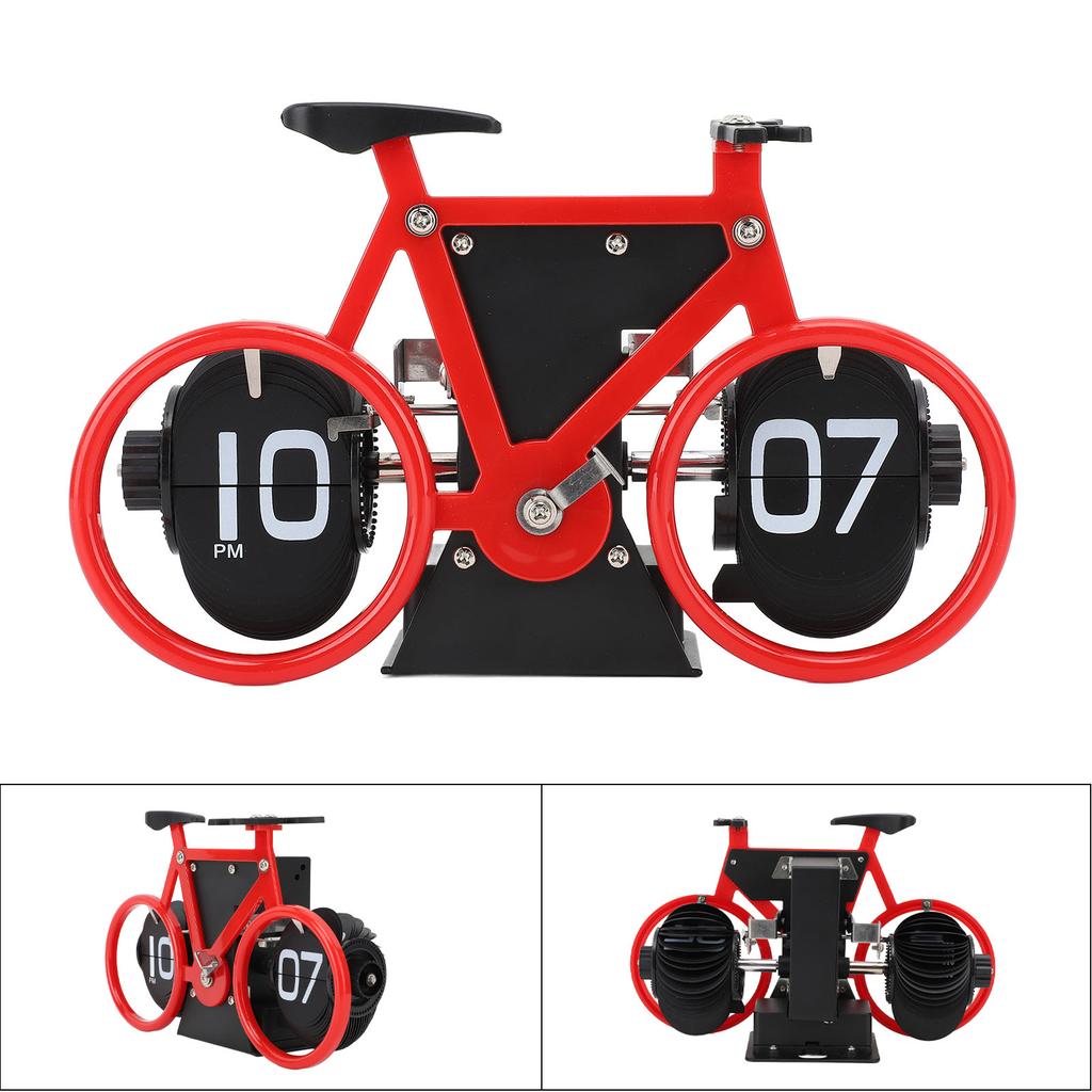 Vintage Flip Desk Clock Bike Shape Retro Mechanical Battery Powered Gear Operated Timer Reminder