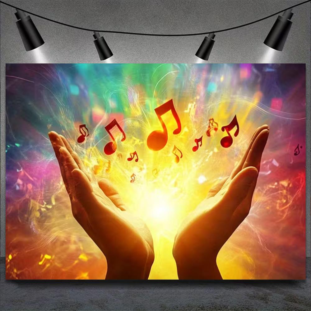 Vibrant Music Birthday Party Decoration Background Banner Piano musical Notes Golden Microphone backdrop Neon Rock Photo Props88