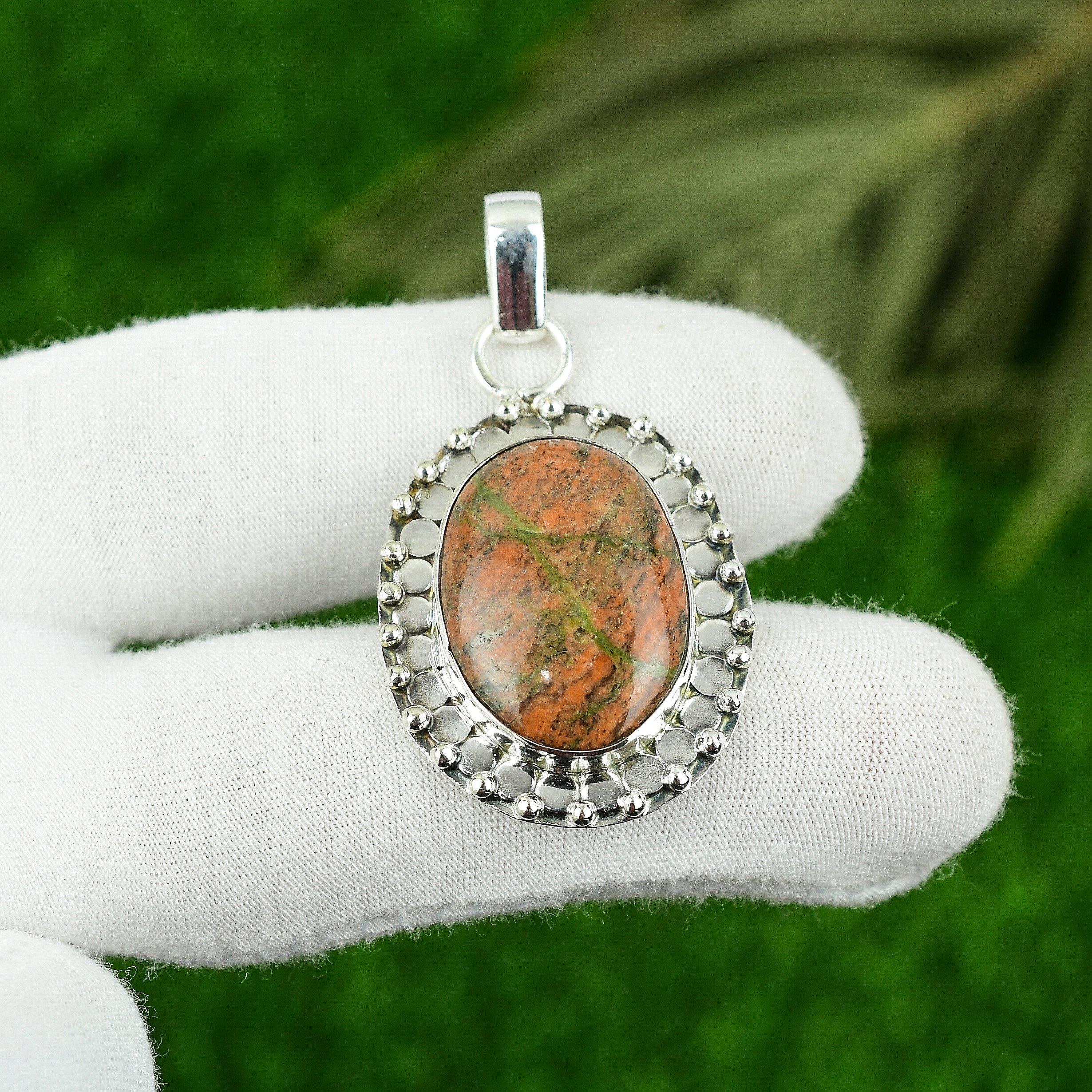 

Womens day Deal 925 Silver Oval Unakite Gemstone Bezel Sister Pendant Jewelry
