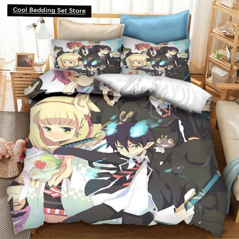 Fashion 3D Printing  Anime Blue Exorcist Bedding Set Duvet Covers Pillowcases One Piece Comforter Bedding Sets Bedclothes Bed