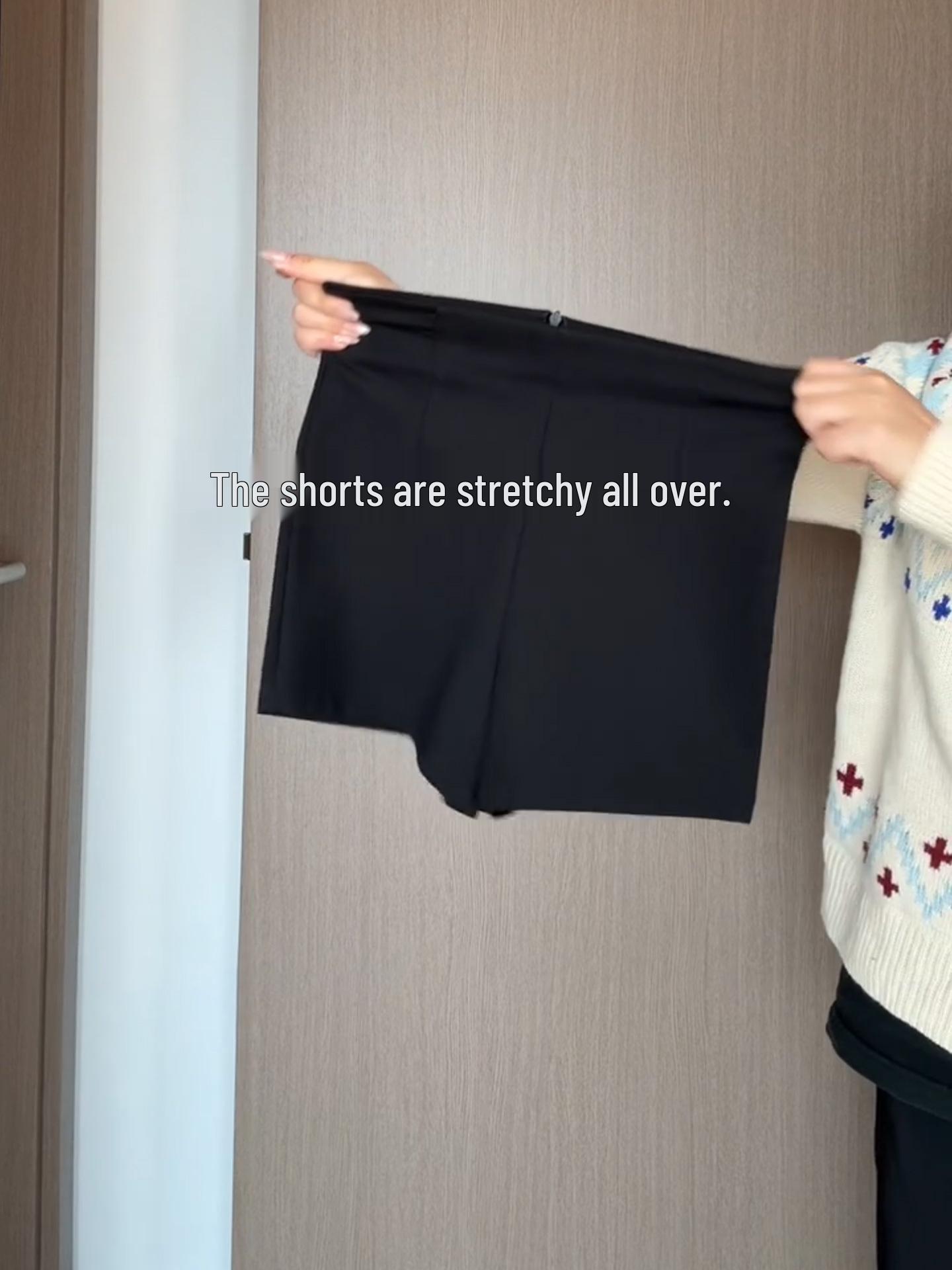 Slim High-Waisted Black A-Line Shorts for Women - Autumn Casual Fit Extra Large чёрный