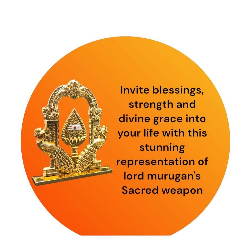 Metall Guddommelig Murugan OM Vel Med Påfugl For Bil Dashbord | Dekorativ Gullbelagt Murugan Vel Mayil Idol., 6 Cm