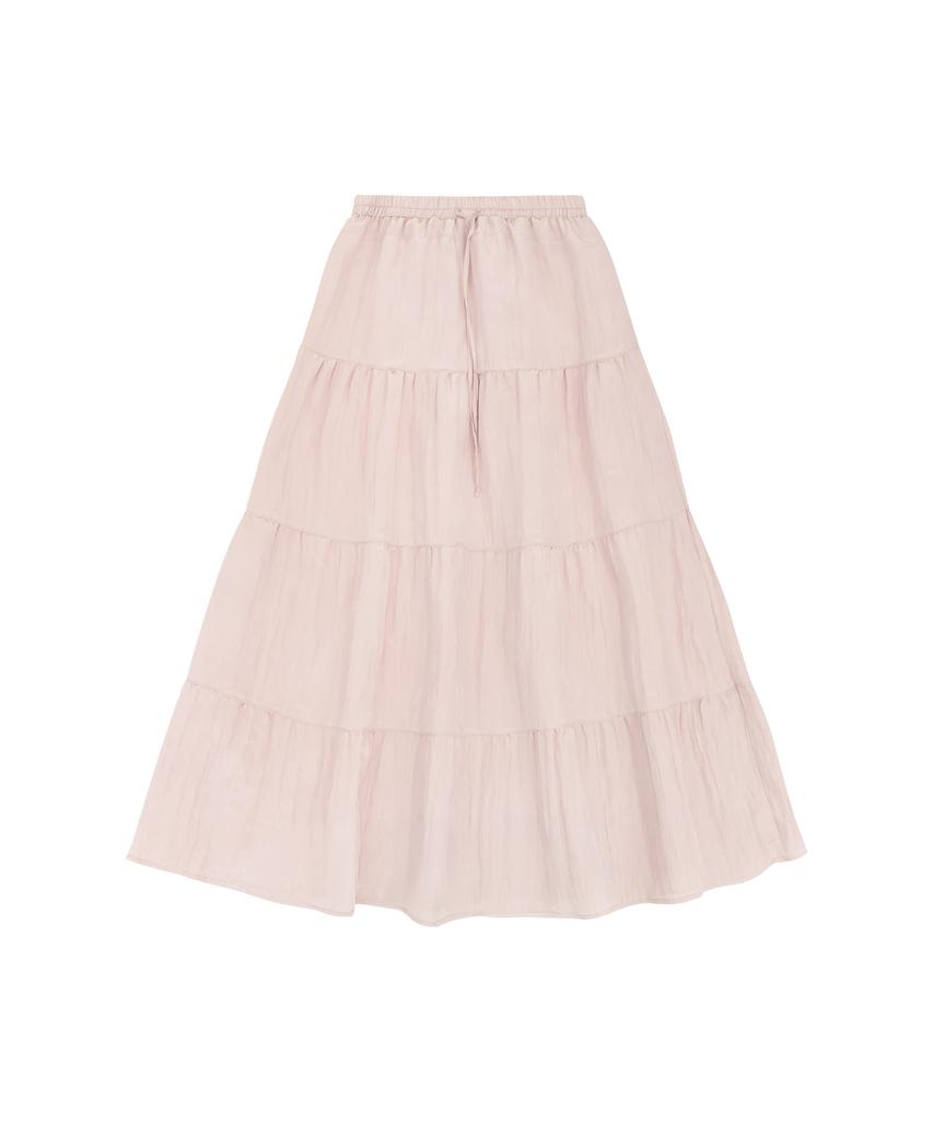 Banwonateullie P3313 Shirred Tiered Maxi Skirt_Rose Pink