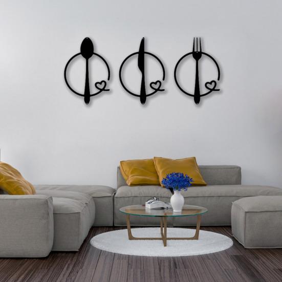 3 stk/sett Metallbestikk Veggdekorasjon Matt Svart Skje Gaffel Kniv Bestikk Veggkunst Skulptur Hjem Stue Kjøkken Vegg Dekorativt Skilt
