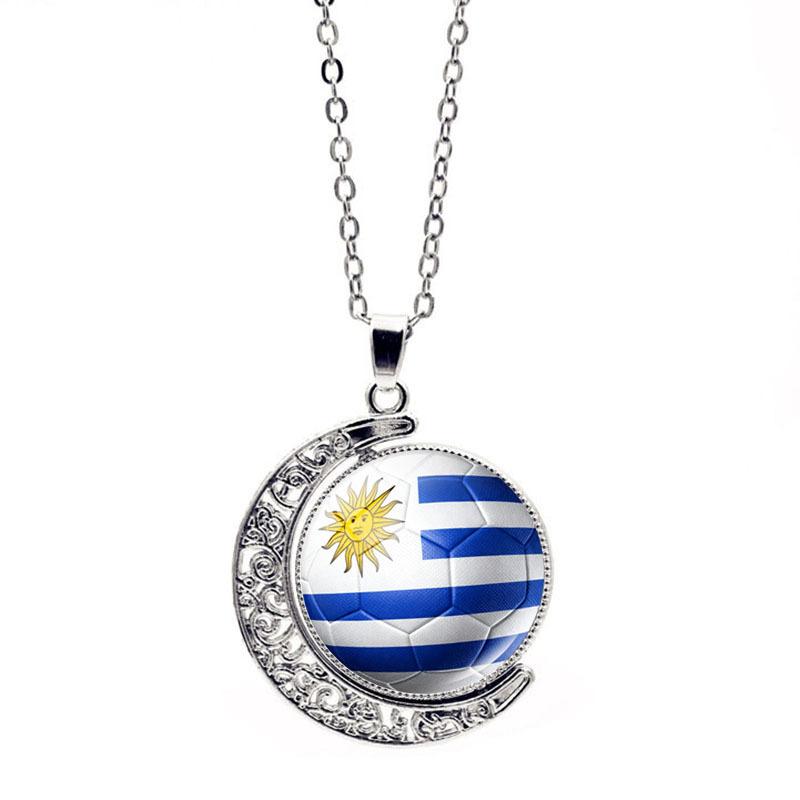 FIFA World Cup Flag Football Necklace Women's Versatile Creative Rotating Moon Pendant Sweater Chain