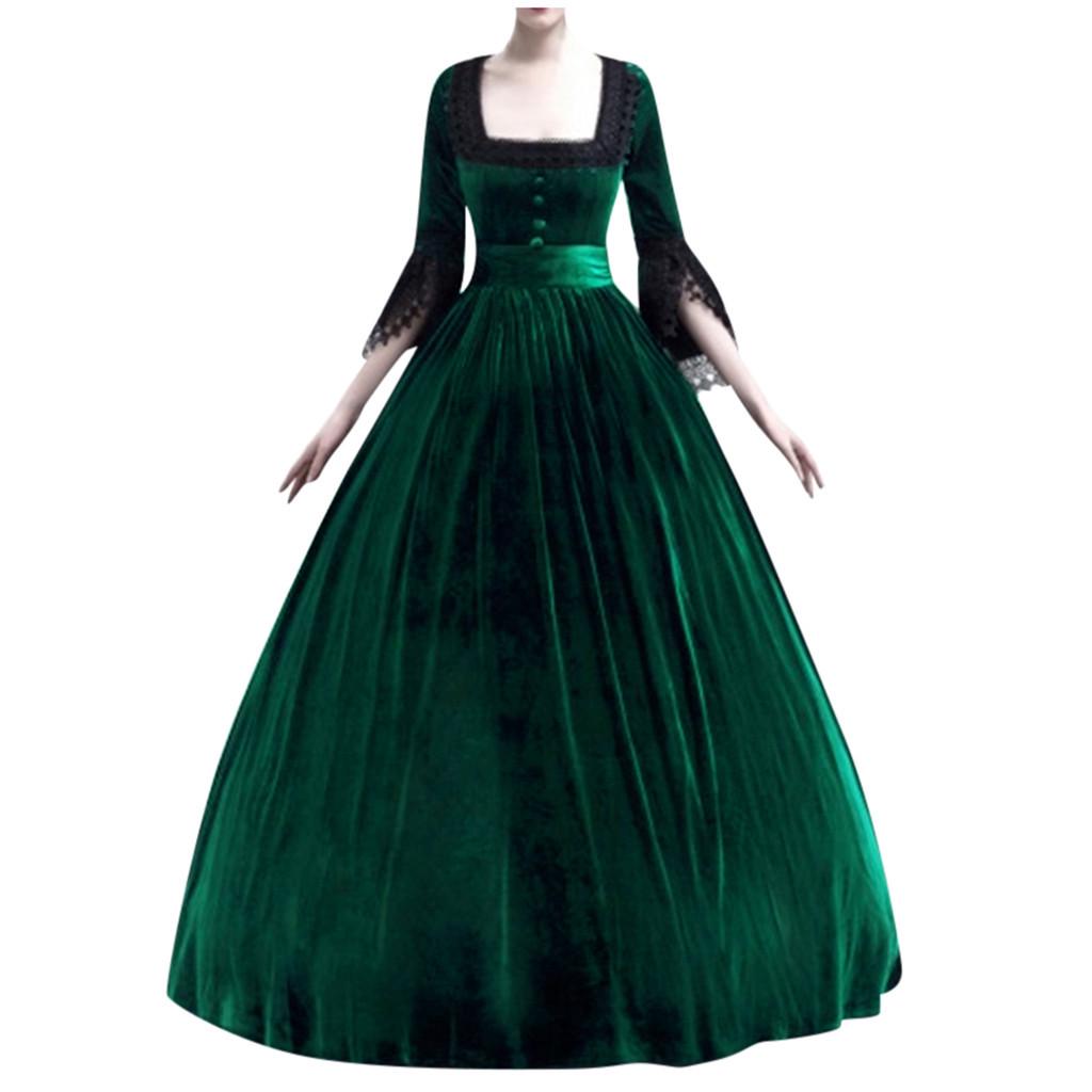 

Elegant High-Waisted Medieval Court Dress for Women - Solid Color Autumn/Winter Gown XXL