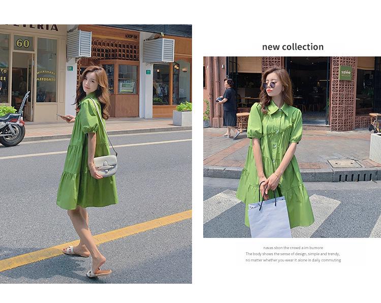 Sweet Summer Puff Sleeve Dress - Avocado Green Baby Doll Skirt