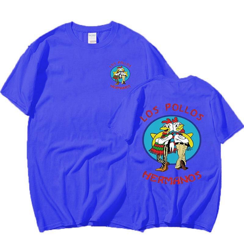 Camisetas de Série TV Breaking Bad Los Pollos Hermanos Estampa Dupla Divertidas Irmãos Frango Masculina Feminina Streetwear