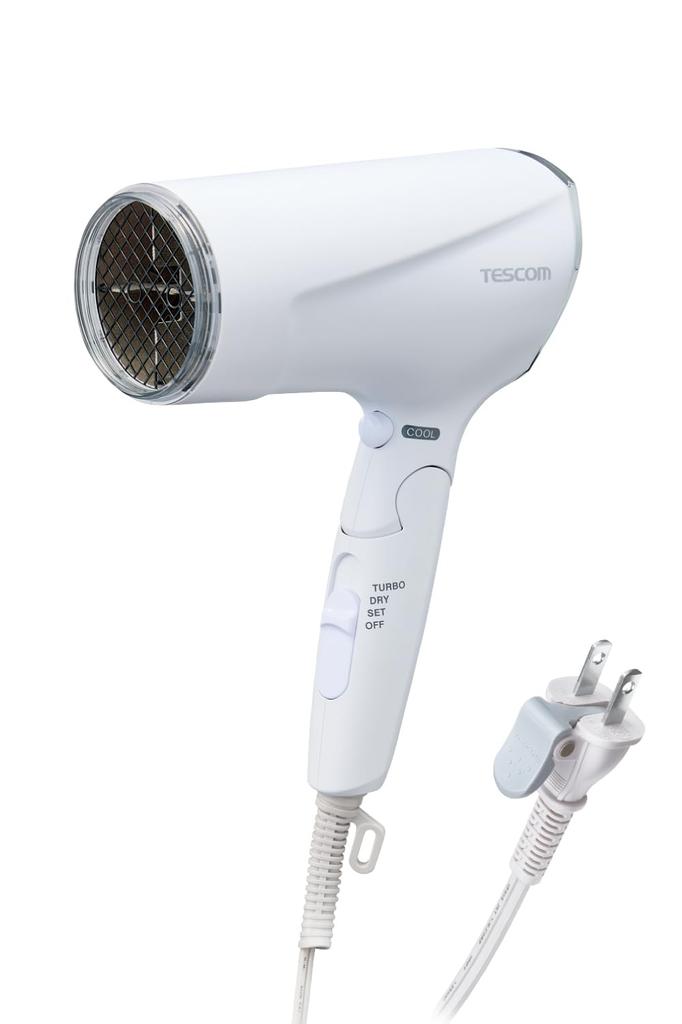 Tescom Hair Dryer, Protect Ion, Foldable, Quick Drying, Compact, Lightweight, Cold and Hot Air, Easy-Drain Plug, White, TD570A-W