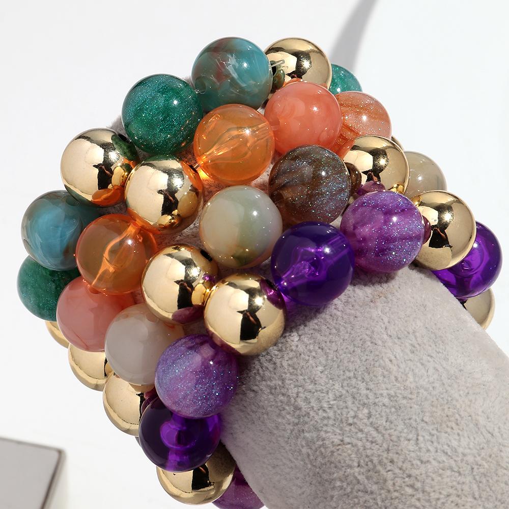 Fashion Acrylic Big Round Beaded Bracelet for Women Simple Glitter Colorful Handmade Strechy Bracelets Jewelry Accessories Gift