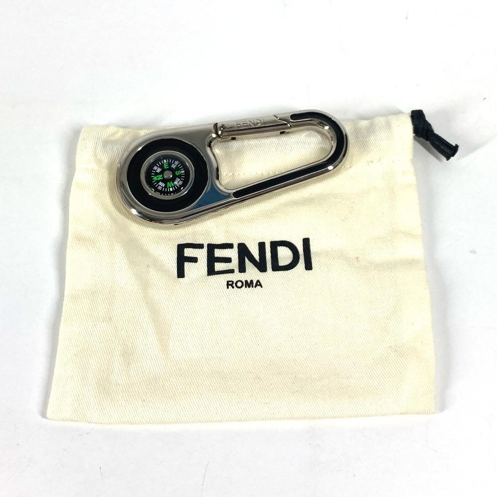 FENDI Logo compass carabiner Bag Charm Key Holder Metal Silver