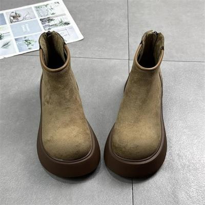 Schwammkuchen Dicke Sohle Wildleder Schneestiefel für Damen im Winter 2025 Retro Modische Chelsea Boots mit Plüsch Baumwolle Kurze Stiefel