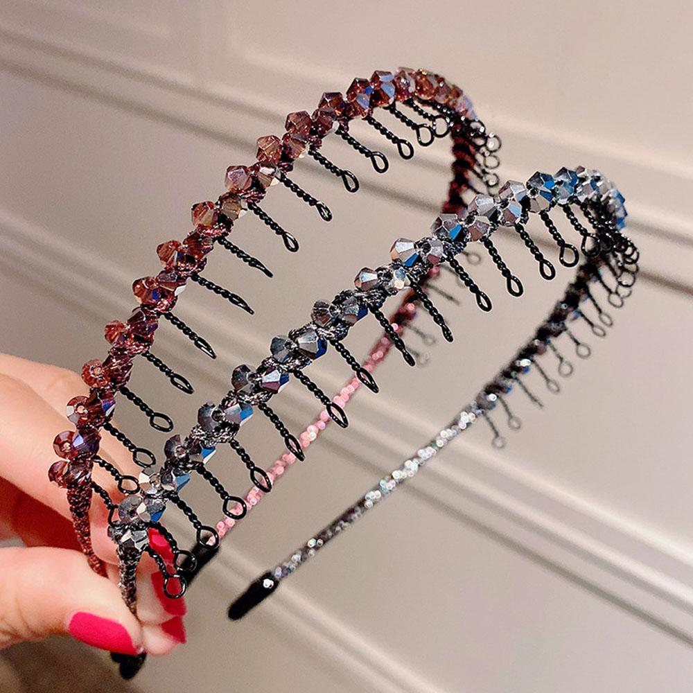 Handmade Korean Women Girls With Teeth Multicolor Headwear Iron Hair Band Crystal Beaded Headband