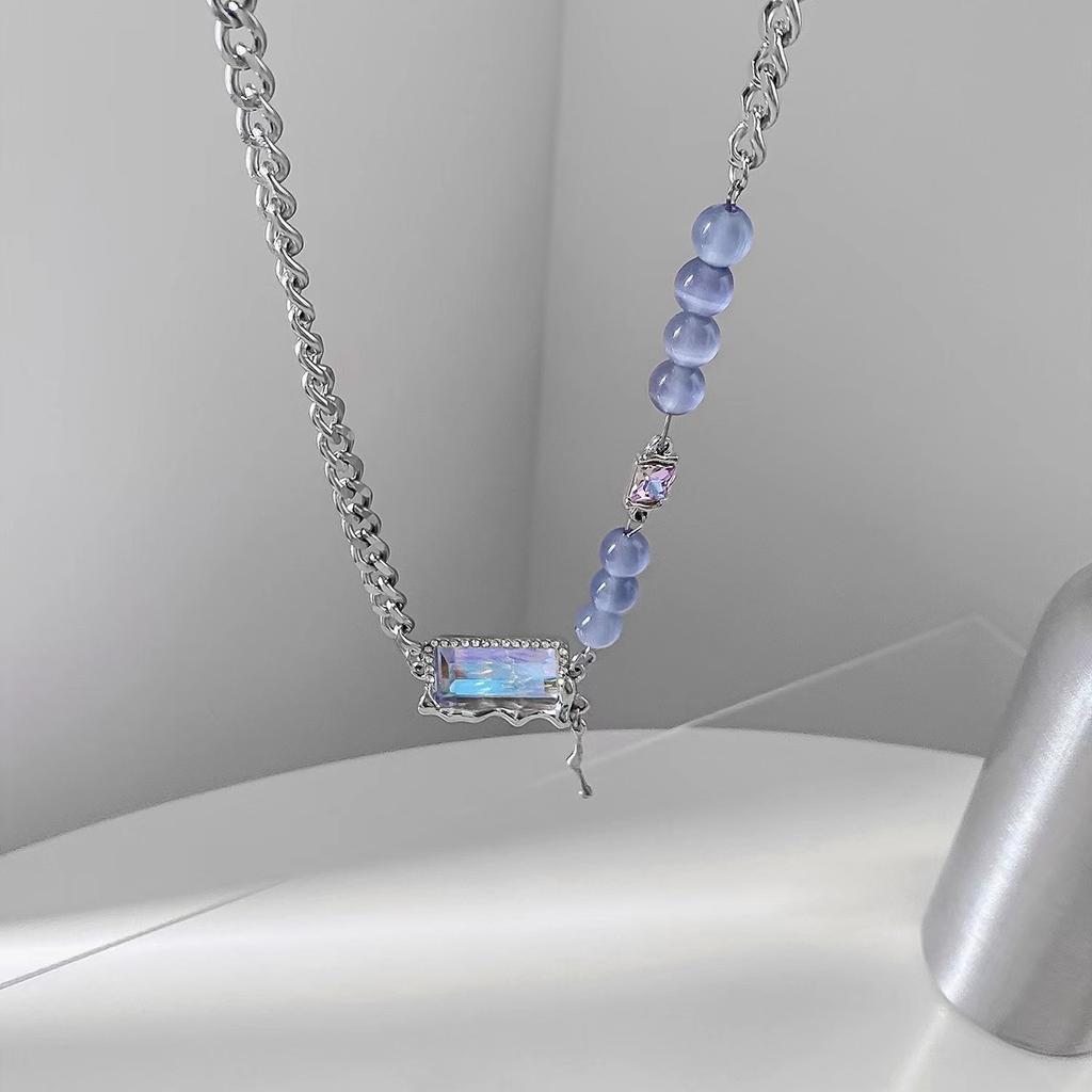 Sweet and Cool Splicing Crystal Necklace Women's High-end Design Sense Niche Beaded Collarbone Chain, New Chain Men's Trend