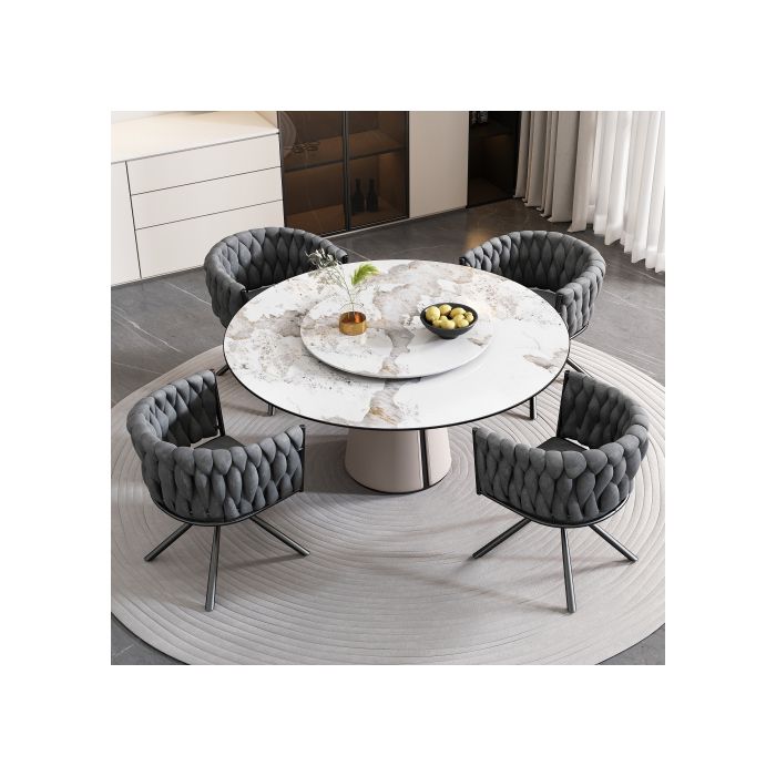 Chaise de salle à manger - MUVOE - Ensemble de 4 - Velours gris - Pivotante 360° - Design ergonomique