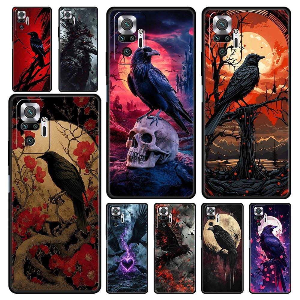 Black Raven Phone Case Cover for Redmi 14C 10C Note 15 14 13 12 10 11 K40 Pro Plus 5G Shockproof Soft TPU Shell Fundas Capa Bag