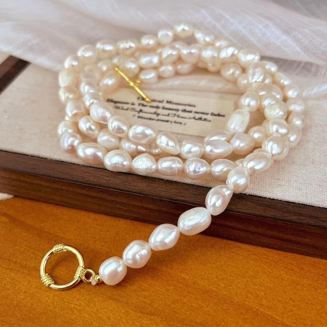 

Винтажная Длинная Цепочка для Свитера с Натуральным Пресноводным Жемчугом Барокко Атмосферное Ожерелье Различные Способы Ношения Цепочка на Шею