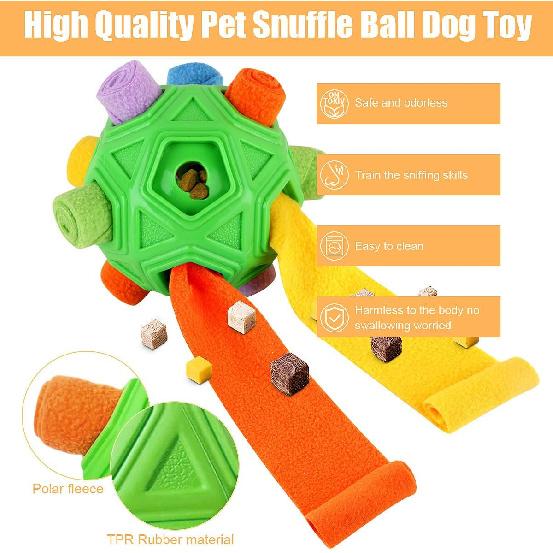 Dog Snuffle Ball-Interactive Puzzle Dog Toys Encourage Natural Foraging Skills Slow Feeder for Training and Stress Relief, Cloth Strip Hiding Food
