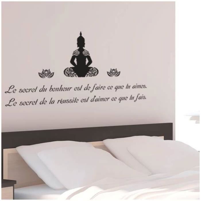 Sticker - messages - le secret du bonheur - bouddha - 20x70 cm - noir - mixte