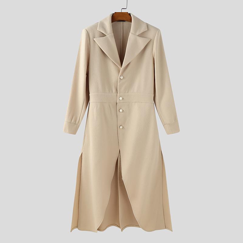 INCERUN Winter Men Long Sleeve Turn-down Collar Long Woolen Melton Coats Outwear