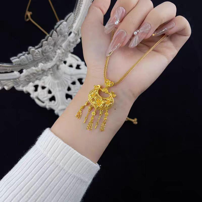 Ancient Style Lily Ruyi Auspicious Lock Pendant Necklace In Openwork Design: Chinese Blooming Wealth Jewelry