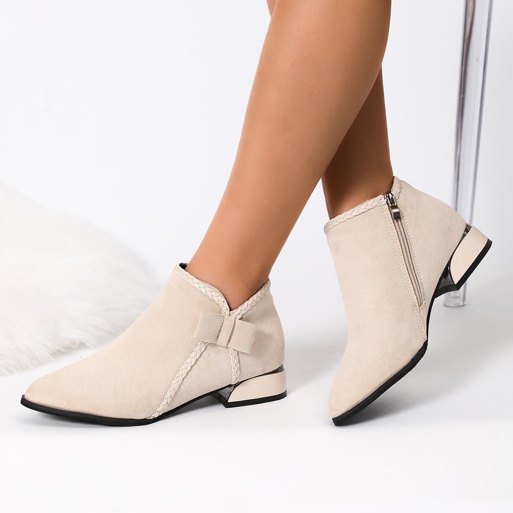 Fashion 2025 Autumn Winter Women's PU Short Boots Ladies Fashion Bow Side Zipper Middle  Warm Casual Elegant Suede Ankle Boots Plus Size