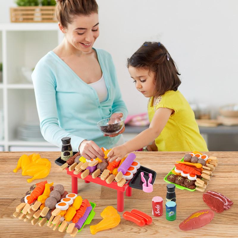 Kids Play House Barbecue Toy Set Kitchen Pretend Play Cooking Toys Simulation Food Cookware BBQ Kit Cosplay Game Gifts