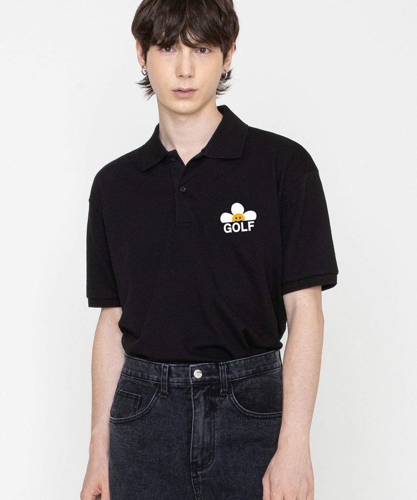 GRAVER [Unisex] Golf Flower Smile Pique Short Sleeve T-Shirt_Black