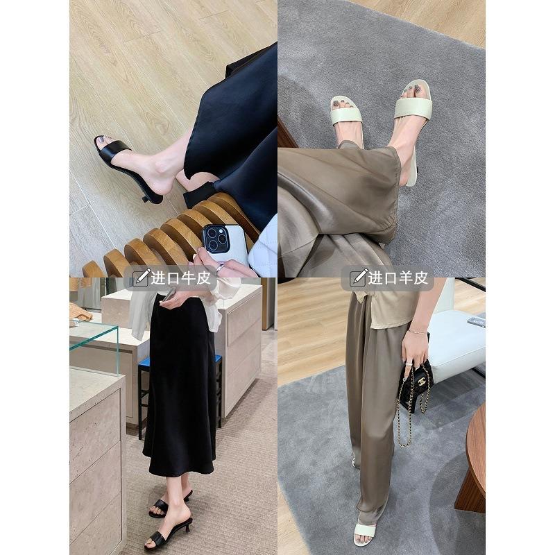 Sheepskin minimalist temperament silk word with high heels kitten and slippers women's summer sandals