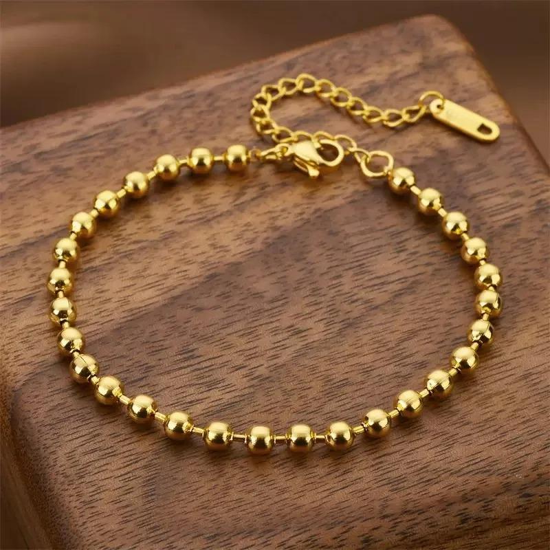 

Элегантные браслеты-цепочки из нержавеющей стали с бусинами, круглые 4 мм, золотого/серебряного цвета, для женщин, ювелирные аксессуары SL819-G