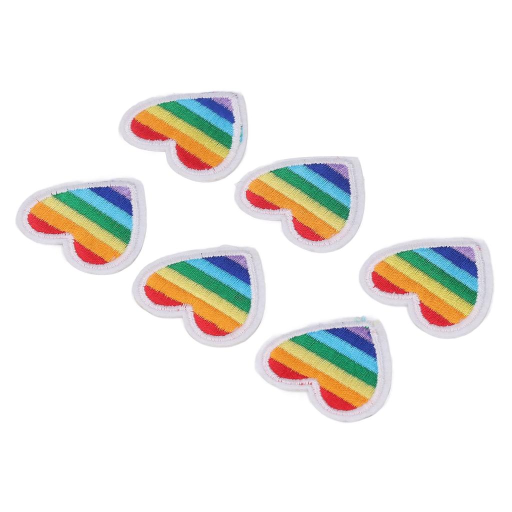 6 Pcs Rainbow Heart Patches DIY Rainbow Heart Shape Patches Decoration for Sewing Embroidery Clothing Repair